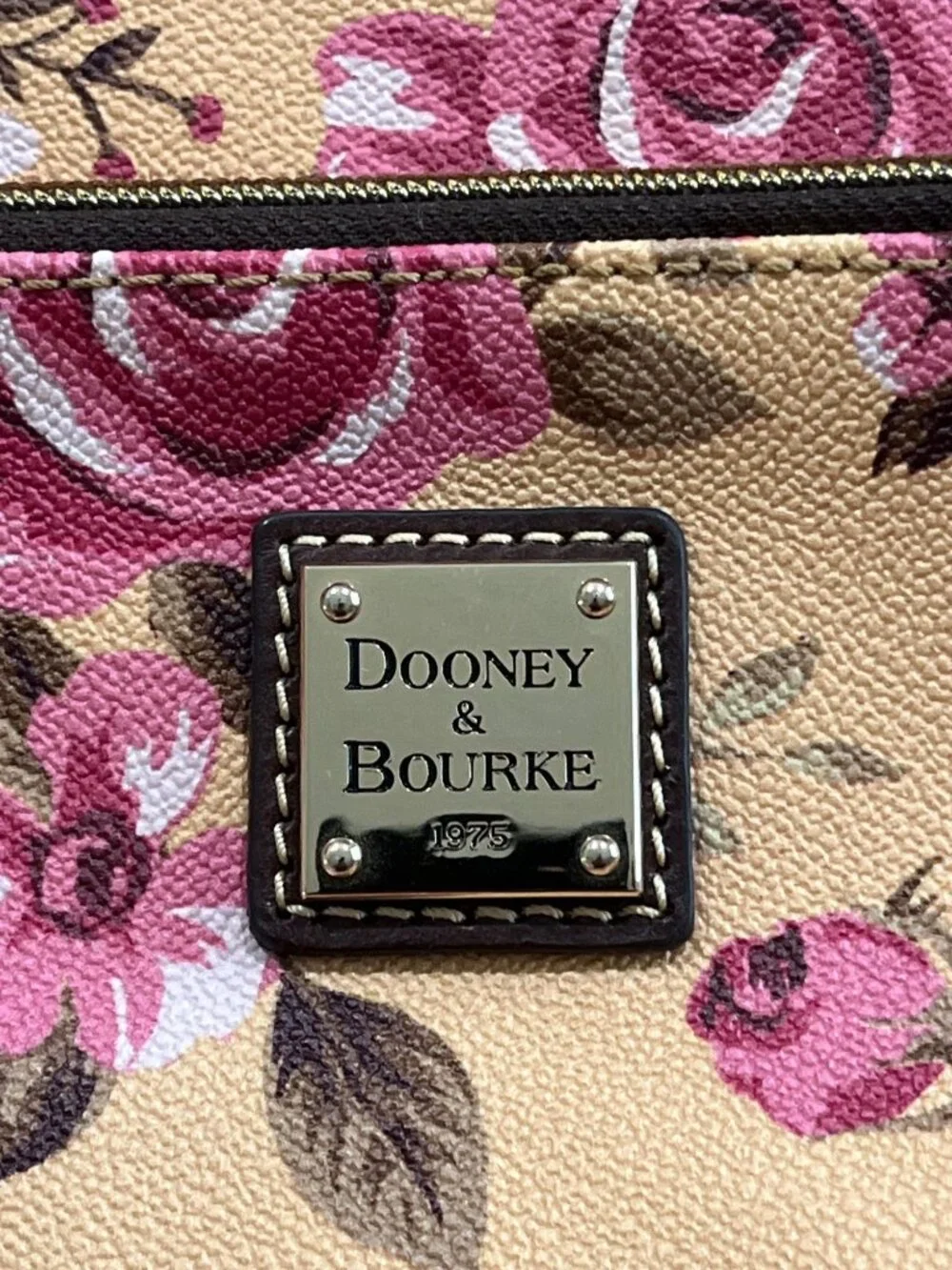 Dooney & Bourke Cabbage Rose Crossbody Bag Floral Carrier Brown-Leather-Trim